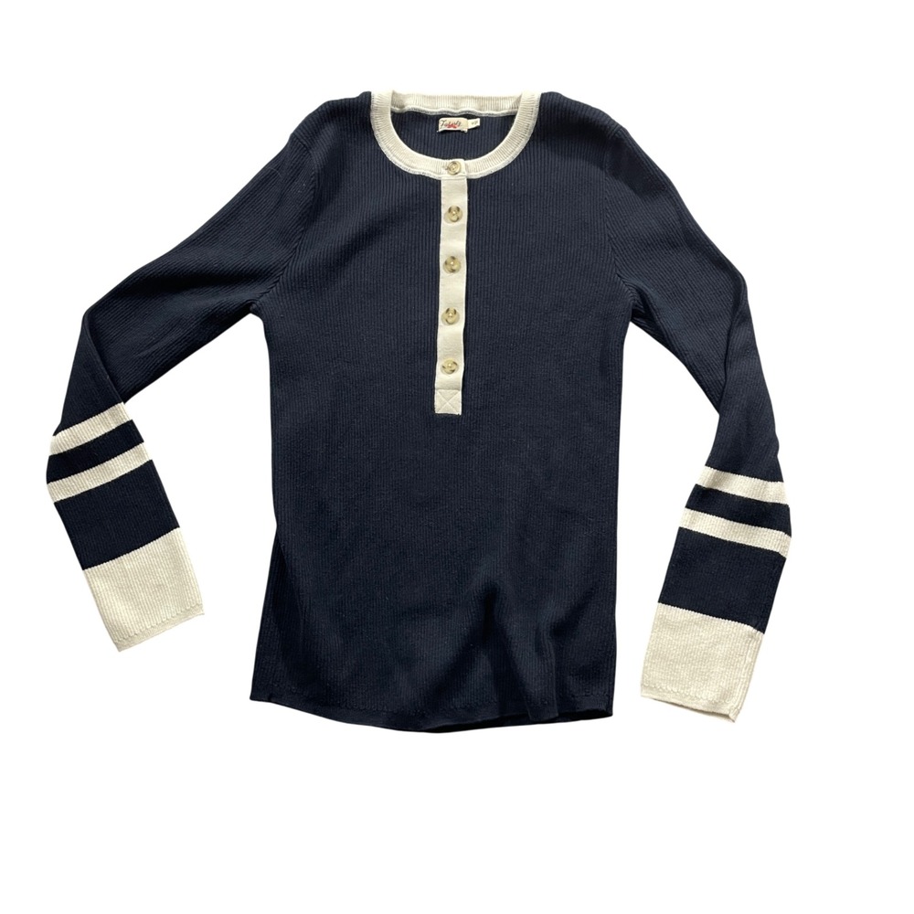 Faberty Medium Women's Black‎ White Cardigan 1/2 Button  Cashmere Cotton